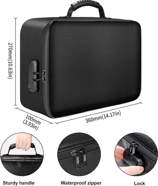 Låsbar dokumenttaske – Kombinationslås – Dokumentmappe – Brandsikker boks – Opbevaringstaske