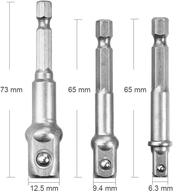 3 stk. kromvanadiumstål topnøgleadapter sæt sekskantet skaft 1/4\" 3/8\" 1/2\" forlænger borebits stangsæt elværktøj
