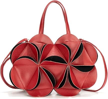 Dammode Handväska i Veganskt Läder, Elegant Plånbok med 3D-Blomhandtag