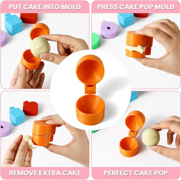 2 STK Runde Kakepopformsett, 3D-printet Kuleformet Kakepopkutter og -skyver, Bakeredskaper og Tilbehør for Hjemmebaking, Bursdag