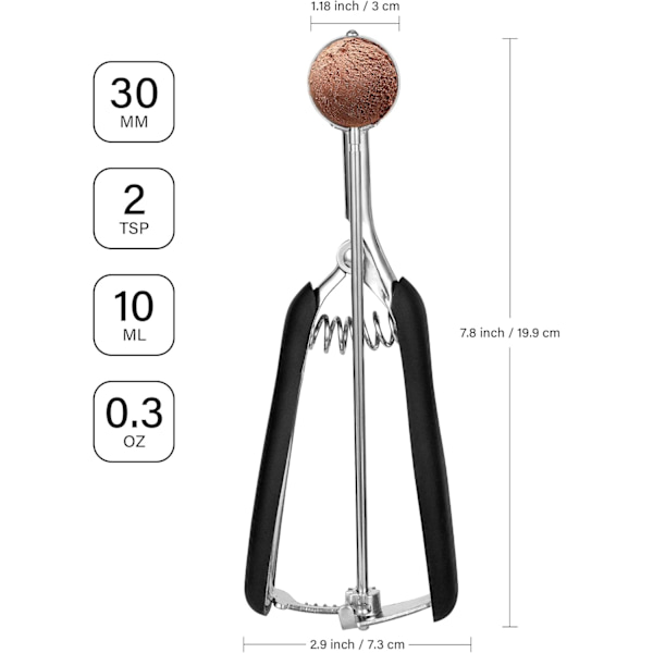 Isske - rustfrit stål - 3 cm - ekstra lille - behagelig - sort