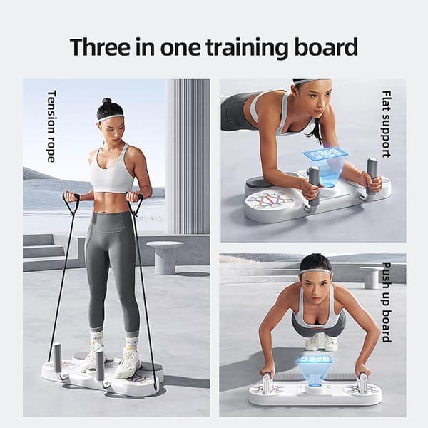 3-i-1 Push Up Board - Bærbart Hjemmetræningssystem med Ab Roller, Modstandsbånd & Digital Timer til Styrketræning