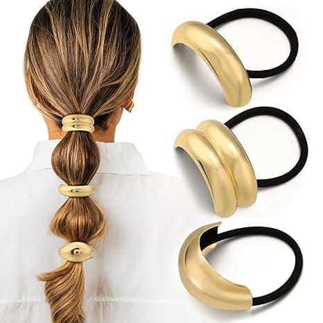 3 stk. Guldelastikker, metalelastikker til tykt hår, elegant holdbart geometrisk design, gyldne hårtilbehør, elastisk og skånsom hestehaleholder