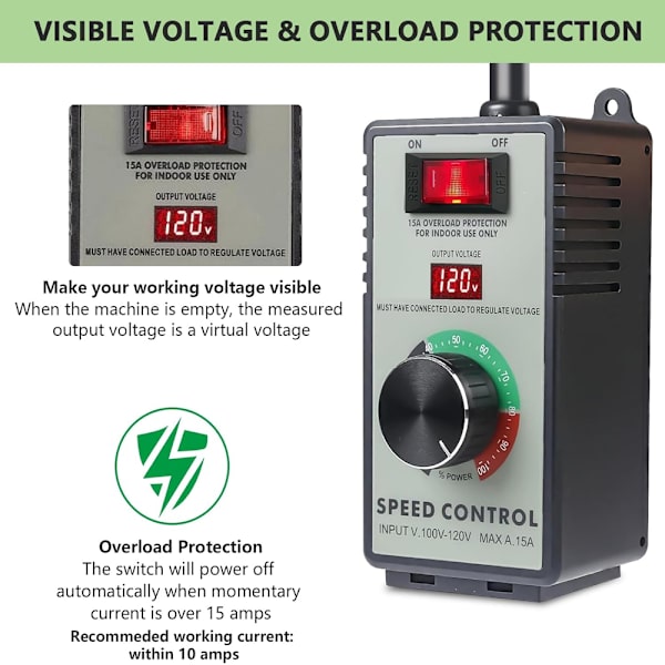 AC motorhastighetskontroller 220V 10A, variabel hastighetskontroller og viftehastighetskontroller med overbelastningsvern og LED-display