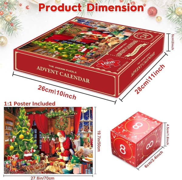 2025 Jul Adventskalender Pussel, 24 Dagar, 1008 Bitar, Julkalender för Barn