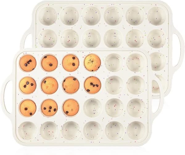 2-pak mini muffinform, forstærket ramme mini cupcakeforme 24 kopper non-stick mini muffin silikoneforme med håndtag