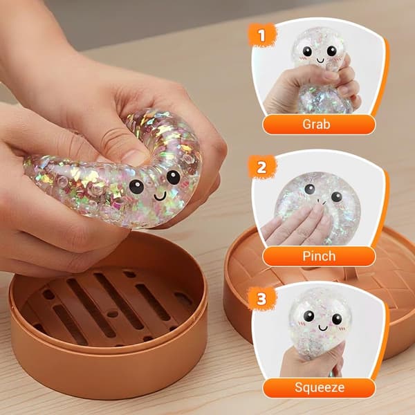 Jättedumpling Squishy, 2026 Mjuk Dumpling Stressboll med Ångkokarlåda, Påskpresent Kläm Stresslindrande Sensorisk Figurdekoration för Skrivbord (Vit+Guld) White+Gold
