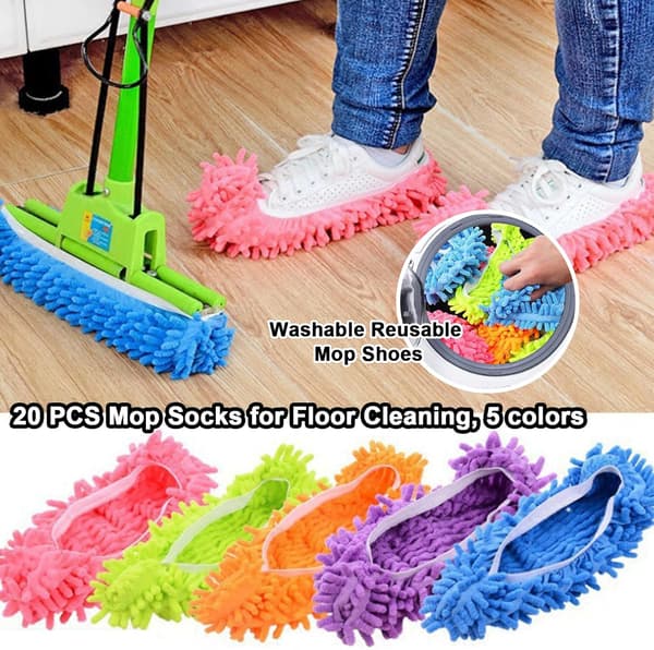 20 stk. moppesko, 10 par moppestrømper til gulvrengøring, vaskbare genanvendelige mikrofiber moppesko, moppeskoovertræk, bløde støvetøfler