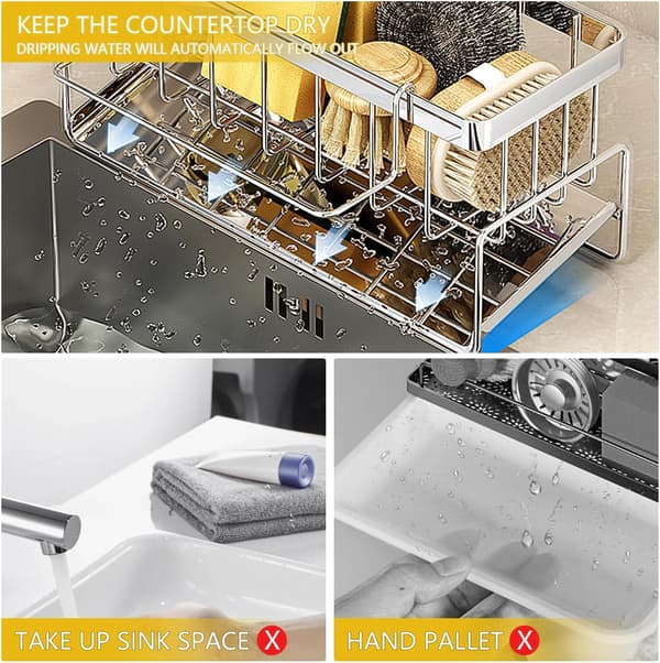 Rektangulær køkkenvask organizer, perfekt til svampe, opvaskemidler og sæbe. Selvdrænende vask organizer.