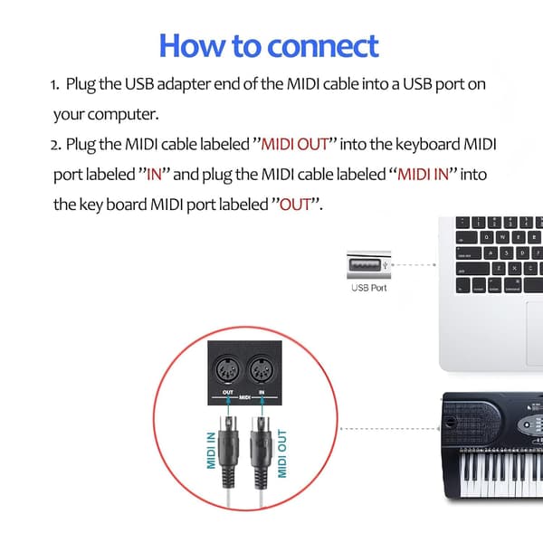 USB til MIDI Kabel Konverter 2-i-1 PC til Synthesizer Musikkstudio Keyboard Grensesnitt Kabel Plugg Kontroller Adapter Kabel 16 Kanaler