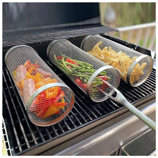 Grillkurv i rustfrit stål, cylindrisk, 30 cm