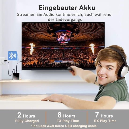 Bluetooth 5.0 sender modtager (optisk, 3,5 mm AUX, RCA) - Trådløs lydadapter med lav latenstid genopladelig Bluetooth AUX-adapter til TV PC Bil