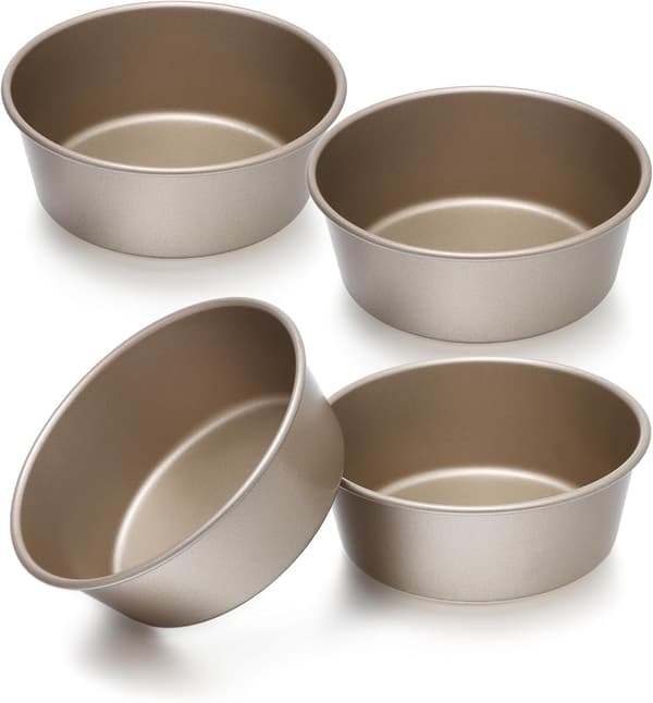 4-delt Mini Brødform Sæt - 4 Tommer Runde Non-stick Bageforme i Kulstofstål til Boller, Kager & Cheesecakes