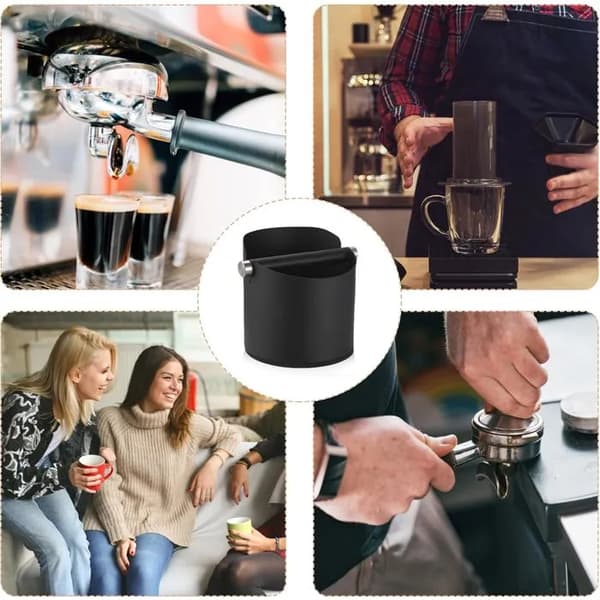 Kaffeboks i rustfritt stål - 600 ml - For malt kaffe - Kompatibel med espressomaskiner - Svart - Sklisikker