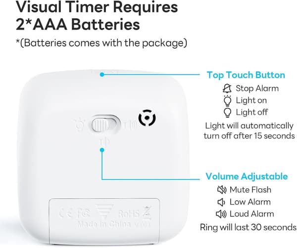 Visuel timer 60 minutter, regnbue nedtællingstimer til børn og voksne, tidsstyringsværktøj (blå)
