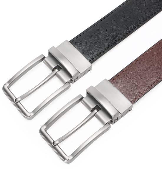 Herrläderbälte (130 cm) - Vändbart (svart/brun) - Med vridbart spänne - Justerbart - Lämpligt för kostymer, affärskläder och fritidskläder - 2-pack