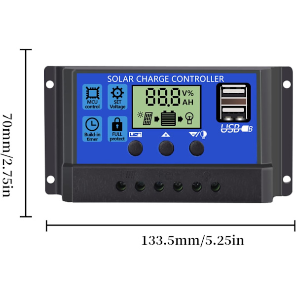 Solar Charge Controller PWM30A 12V/24V Solpanel Regulator