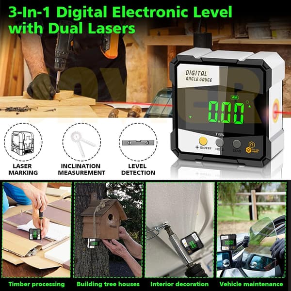 Digital vinkelmåler inklinometer med magnetisk base, vinkelmåler, testværktøj, ny model laser digital display inklinometer, vaterpas, libelle E18
