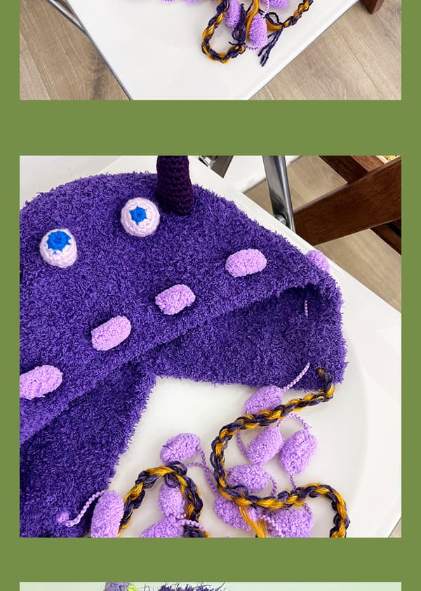 Stickad mössa, rolig tecknad monstermössa, varm vintermössa med öronmuffar