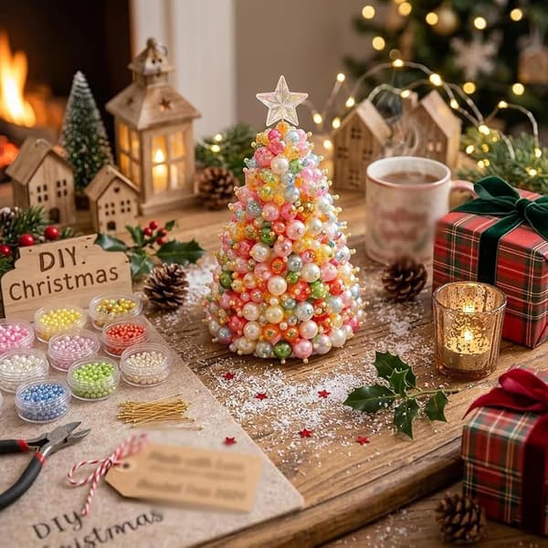 Drömmande pärlbeströdd julgran DIY-kit, handgjort julpyssel, grön