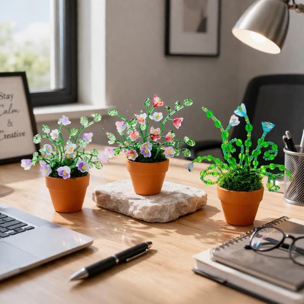 Grønt glasperle-plantesæt, perlehåndværkssæt til at lave perleblomster, bladplanter, vinduesfanger, DIY skrivebordsdekoration med potter, værktøj og video-tutorial