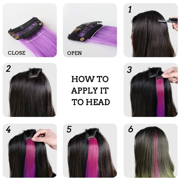 Hår Extensions 24 Tommer Lige Syntax Pink Paryk Regnbue Party Highlights Kvinder Piger Børn 16 Stykker