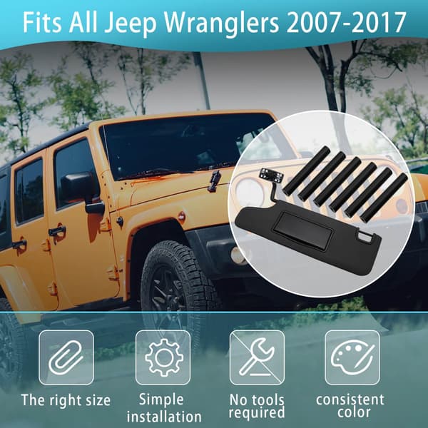 Solskærm reparationssæt til Jeep Wrangler JK JKU 2007-2017 fører- og passagerside (sort)