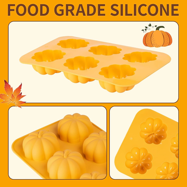 Silikone Græskarm Form 3-pak Græskarsæbeforme Efterårsbageforme til Muffins Cake Pop Jello Chokolade Bombe Efterårs Badebombeforme Thanksgiving Forme Pumpkin
