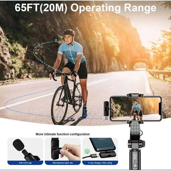 Professionel Trådløs Mini Mikrofon til iPhone - Lavalier Bluetooth Mikrofon til Videooptagelse, Mini Mikrofon til Indholdsskabere Podcasting