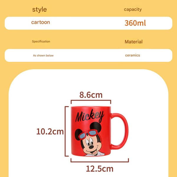 Keramisk mugg presentförpackning med tecknat motiv, mugg, kaffemugg, festlig tecknad kopp, söt vattenkopp (Röd 360ml) Red 1pcs