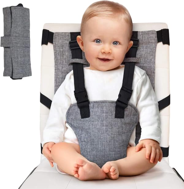 Sikkerhetssele - Stropper for babyreisesete - Sammenleggbare stropper for bilstoler - Stropper for bord- og reisebilstoler - 6-36 måneder - Grå