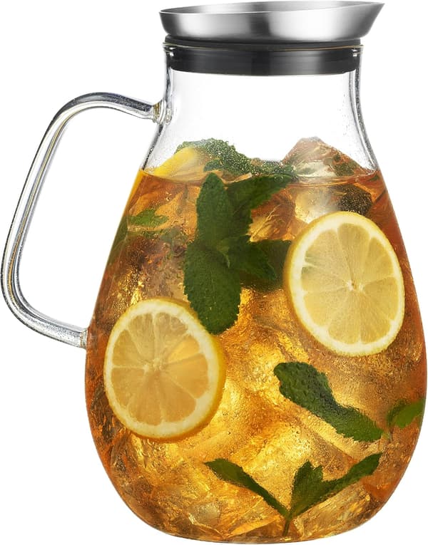 2500 ml glaskanna med lock, vacker lätt dryckeskaraff med handtag perfekt för kalla dagar