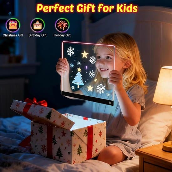 Ritplatta - LED Ritbräda - 35x25 cm - USB-ström krävs (kontakt) - 7 statiska + 6 dynamiska ljuslägen - Neonkonst torr-raderingsbräda - Med stativ