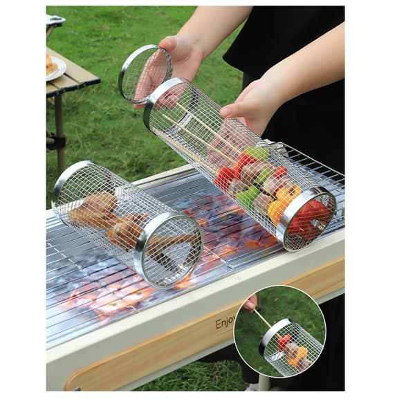Grillkurv i rustfritt stål, sylindrisk, 30 cm