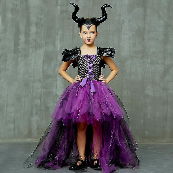 Halloween Flickor Maleficent Queen Kostym Klänningar Outfit Barn Maskerad  Karneval Fest Finklänning 2-9 år -N_o Purple with Heaband 6-7 Years c3a3 |  Purple with Heaband | 6-7 Years | Fyndiq