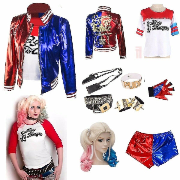 Vuxen barn flicka Harley Quinn kostym outfit 10 delar set Adults L 6872 |  Adults L | Fyndiq