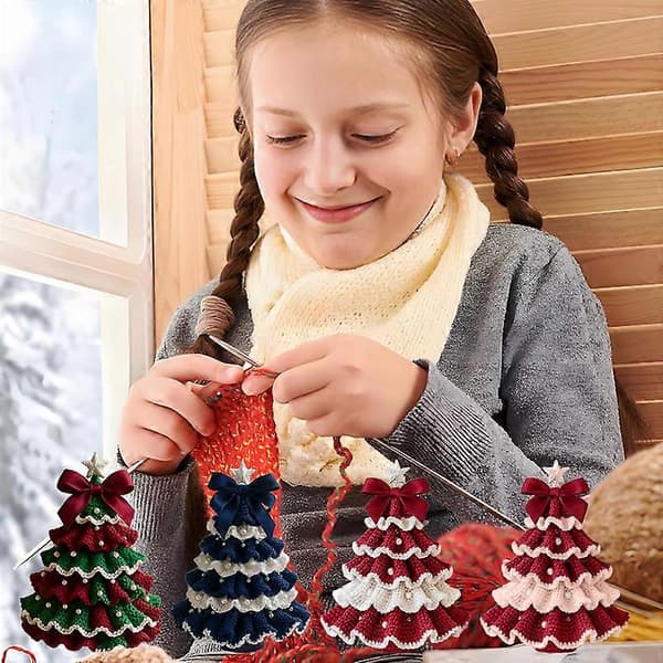 DIY Crocheted Christmas Tree Kit - Handmade Christmas Decoration, Beginner Kit, Tree Bow Bead Embellishment