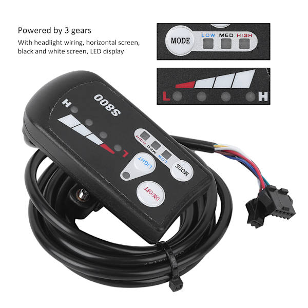 EBicycle Lithium Batteri LED Meter S800 Display Horisontal Sort/Hvid Skærm (36V )