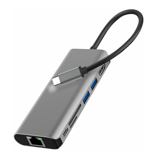 Multifunktionell USB-C Hub för MacBook, Ultra HD Video Display Adapter, Höghastighets USB-portar, Gigabit Ethernet-anslutning, SD TF-kortläsare, 3,5 mm