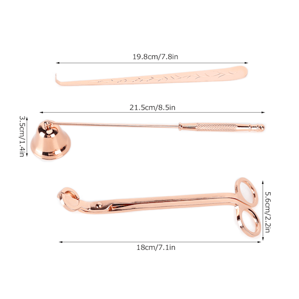 3PCS stearinlys tilbehør sett stearinlys veke trimmer kutter slukker slukker veke dipper gave forsyningerRose Gold