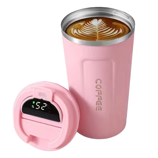 Älykäs lämpötilanäytöllinen kahvikuppi kannettava 304 ruostumattomasta teräksestä valmistettu eristekuppi, yksinkertainen tyyli, puhdas värisukupolvi, 2. vaaleanpunainen 380 ml