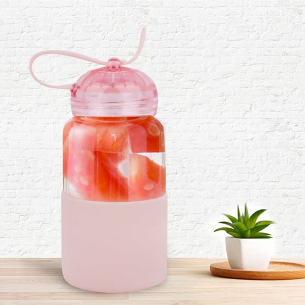 340 ml Bærbar glasvandflaske BPA-fri vandkande med Lækpof-låg (Pink)