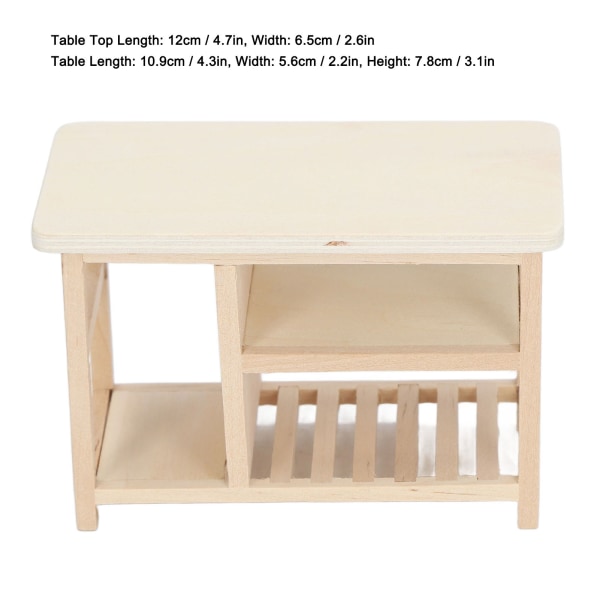 1:12-asteikkoinen nukkekodin säilytyspöytä, puinen pienoismalli, maalaamaton simulaatio nukkekodin huonekalupöytä