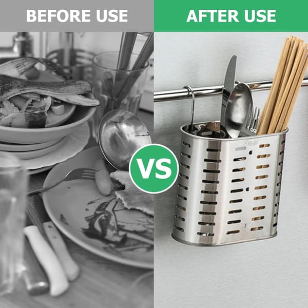 Bestikafdrypper i rustfrit stål med 2 rum, holder til spisepinde og bestik