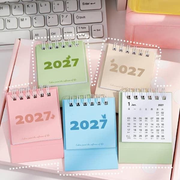 2027 Minimalistisk Stil Månedlig Skrivebordskalender Med Notesblok Til