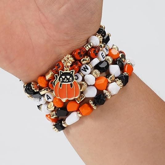 Halloween-armbånd Stablebart elastisk armbånd med svarte steinperler E