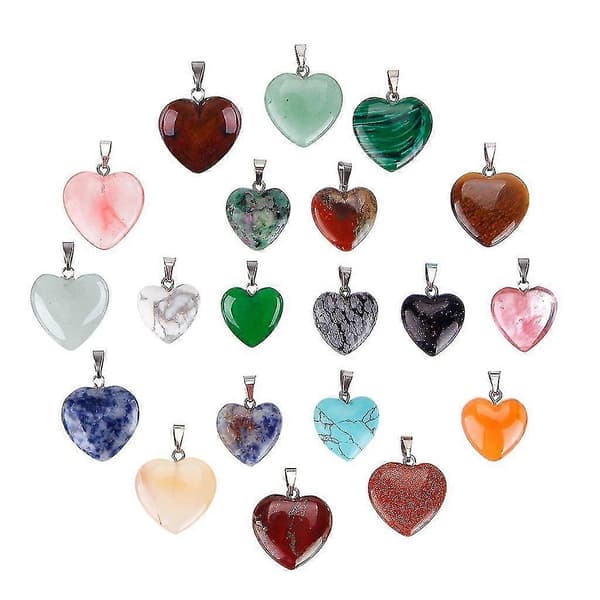 20 Pieces Heart Shaped Stone Charms Chakra Beads Crystal 2 Different Sizes