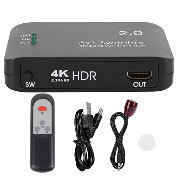 3D HDMI-switch med hög bandbredd, Ultra HD 4K Multimedia Interface, Stöder 3 ingångar 1 utgång för förbättrade spel- och filmupplevelser