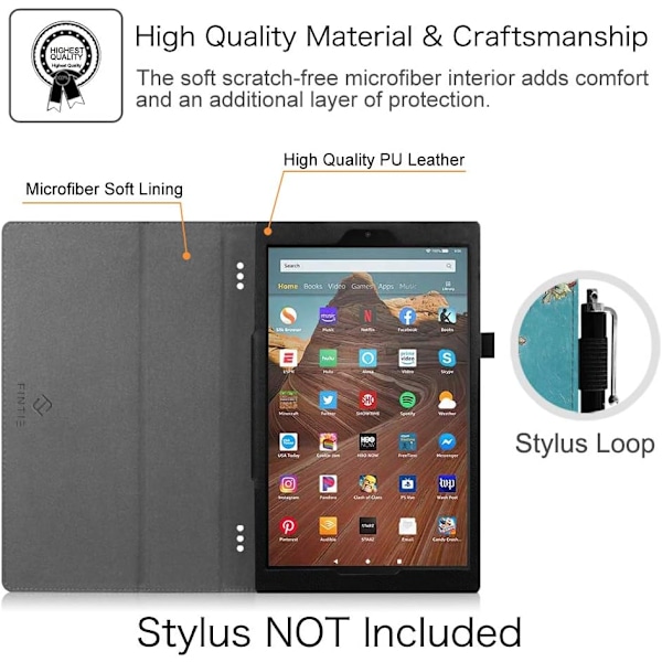 Praktiskt Ställfodral för Fire HD 10 Tablet 7:e och 9:e Generationen, 2017 och 2019 års Modeller, Ultralätt PU-läder med Skyddande Innerfoder