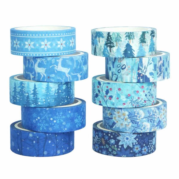 Elegant Vinter Washi Tape Set, Blå Vit Jul Snowflake Xmas Konst För Scrapbook Journal Diy Hantverk Presentinslagning, 10 Rullar Traditionellt Hantverk Och